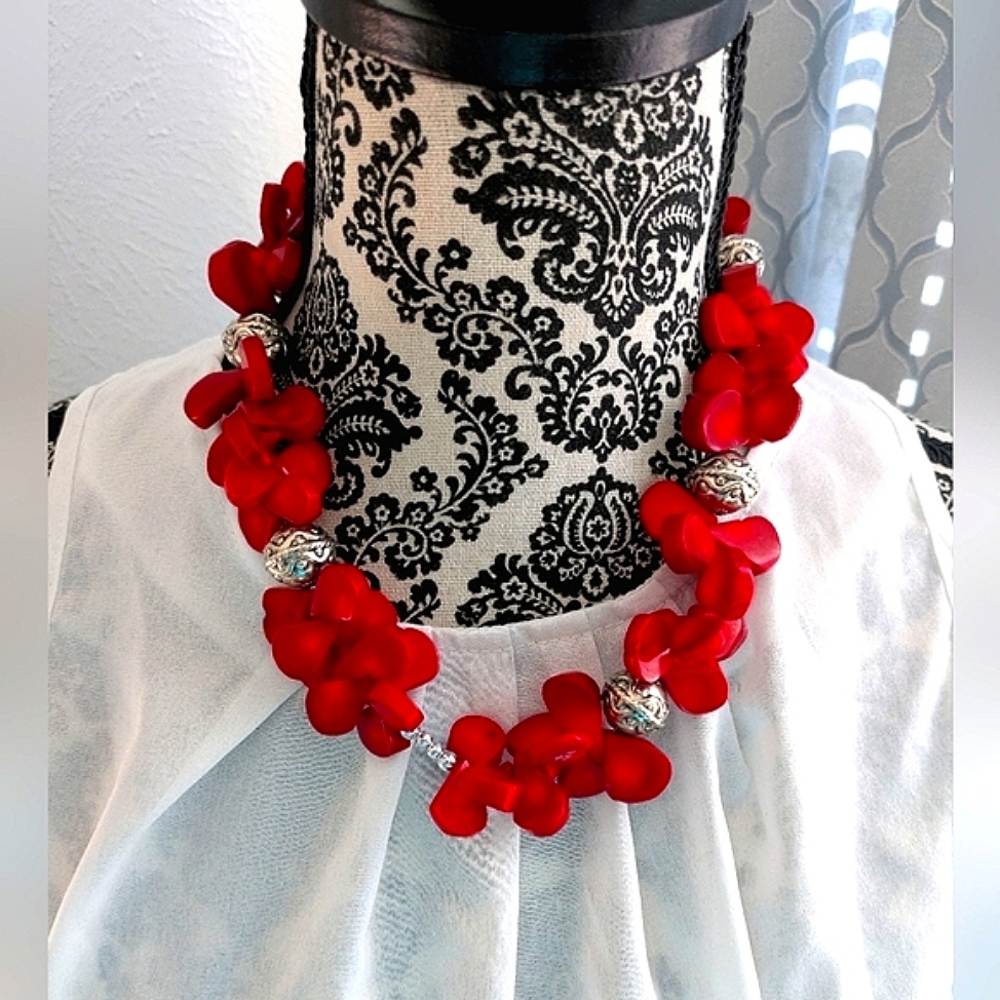 Red Statement Chunky Choker Statement Necklace - image 1